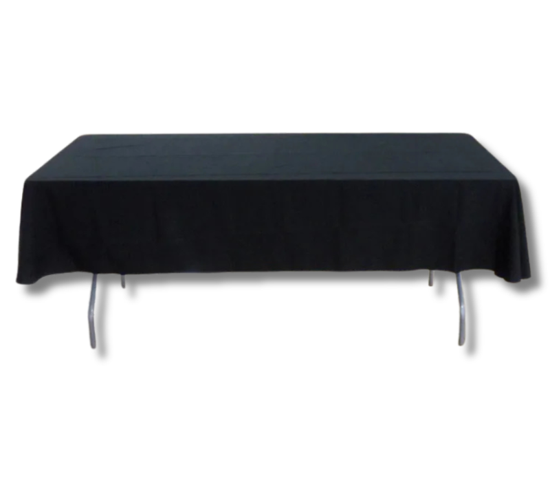 Load image into Gallery viewer, banquet table black linens half drop
