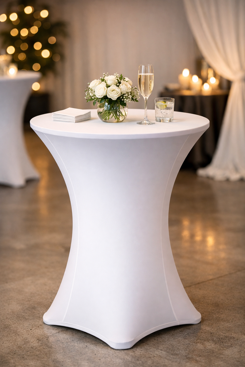 Load image into Gallery viewer, Cocktail Table Linens White Spandex
